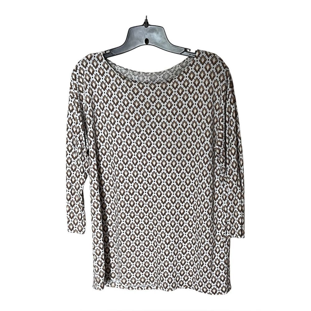 J.Jill Easy Elliptical Print Tan/Black/White 3/4 Sleeve Tee Top Shirt Size Small